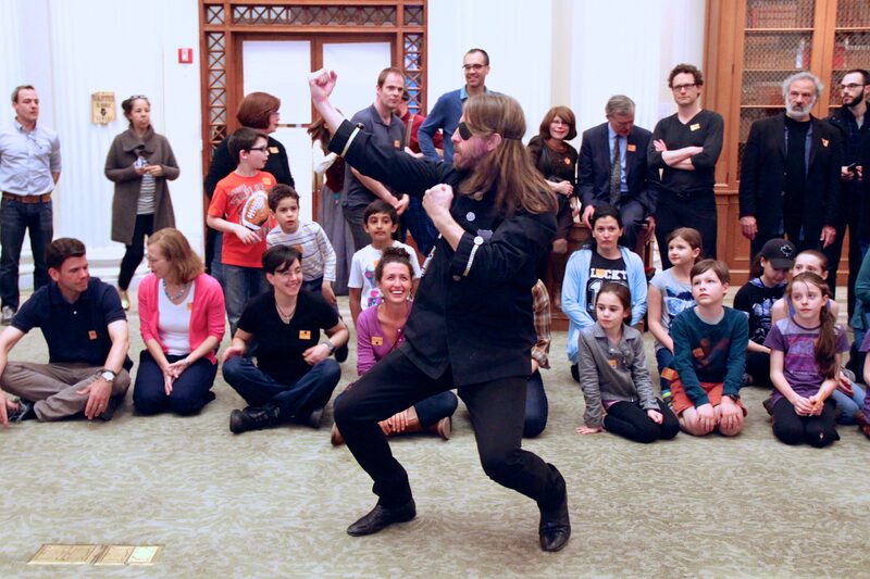 Jason performing immersive theater at the New-York Historical Society